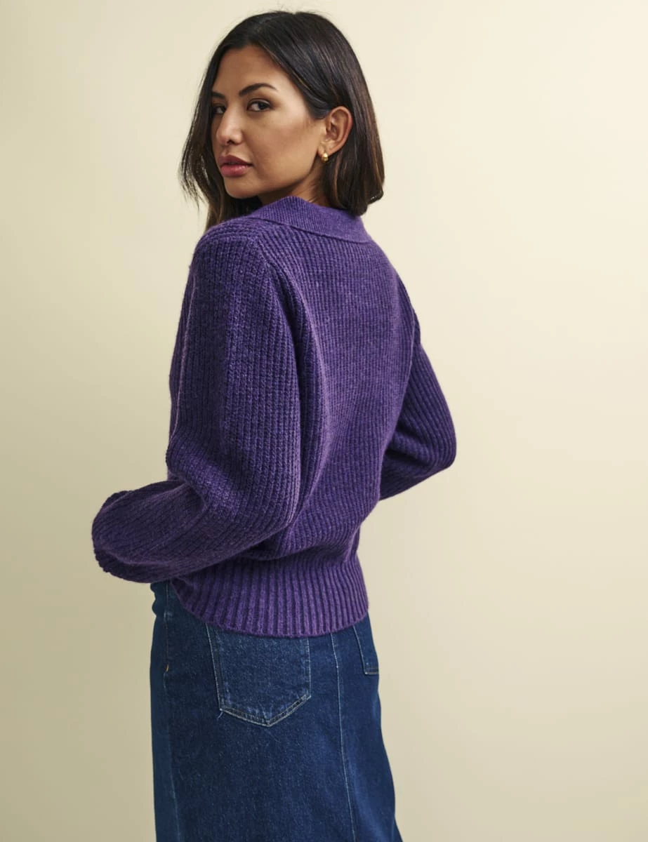Purple Open Collar Chunky Knitted Jumper 6 Purple Open Collar Chunky Knitted Jumper - Image 4