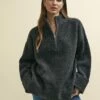 Grey Half Zip Oversized Knitted Jumper -UK Clothing Sales k231356gry 0795 1