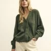 Khaki Green Rib Knit V-Neck Button-Up Cardigan -UK Clothing Sales k231359grn 0290 1