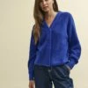 Blue Rib Knit V-Neck Button-Up Cardigan -UK Clothing Sales k231360blu 0948 1