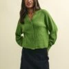 Green Rib Knit V-Neck Button-Up Cardigan -UK Clothing Sales k231361grn 0497 1