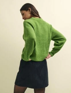 Green Rib Knit V-Neck Button-Up Cardigan -UK Clothing Sales k231361grn 0515