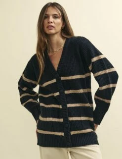 Front Page 56 Black And Camel Longline Oversized Knitted Cardigan