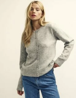 Grey Crew Neck Knitted Cardigan 8 Grey Crew Neck Knitted Cardigan -UK Clothing Sales k231367gry 0715