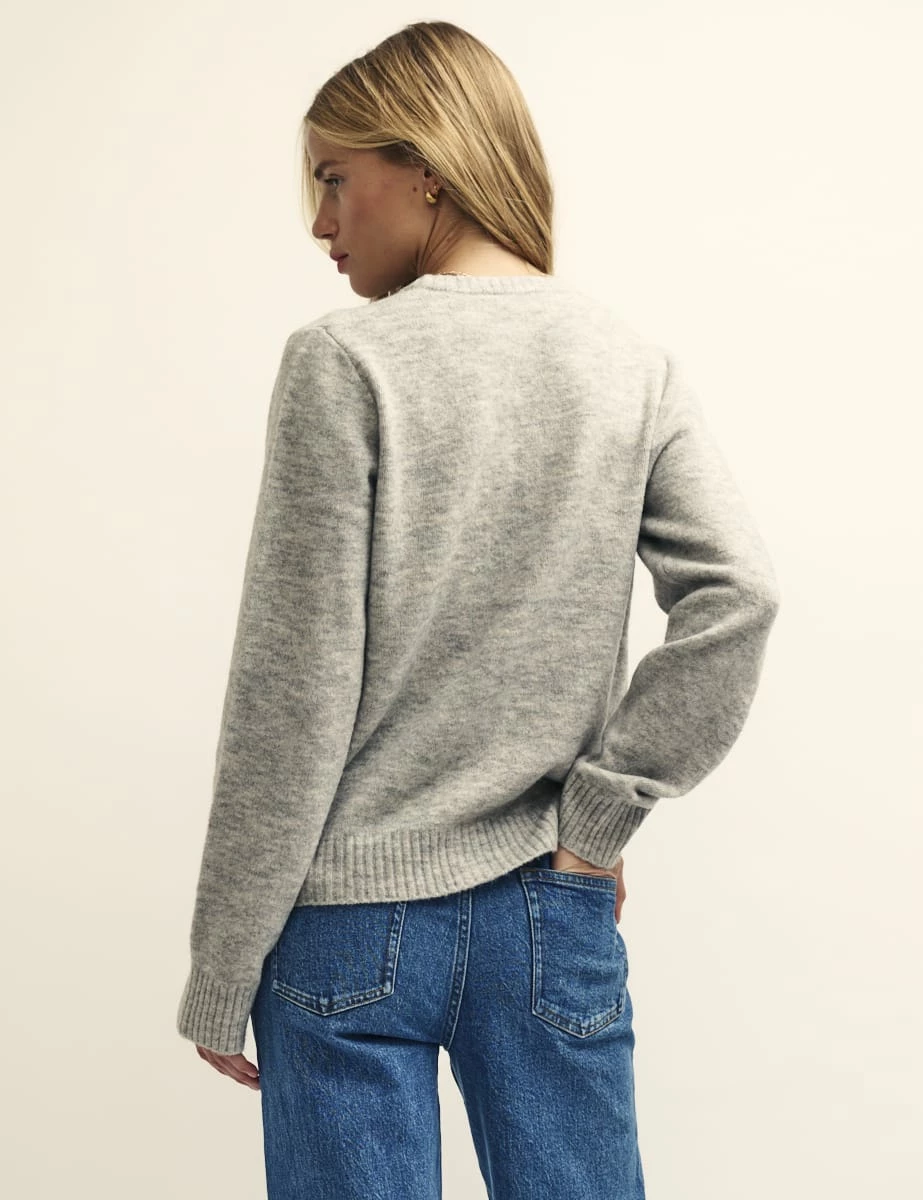 Grey Crew Neck Knitted Cardigan 6 Grey Crew Neck Knitted Cardigan - Image 4