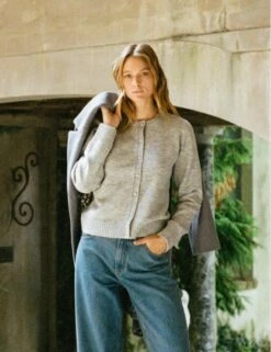 Grey Crew Neck Knitted Cardigan