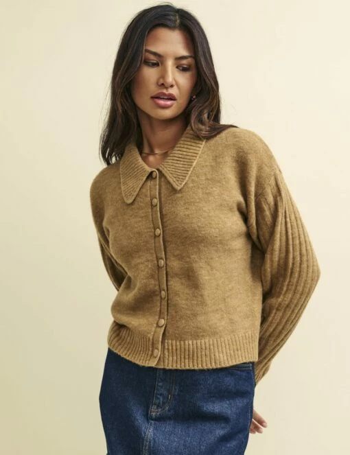 Camel Collared Knitted Cardigan 3 Camel Collared Knitted Cardigan -UK Clothing Sales k231370bge 0999 1