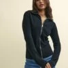Black Fluffy Zip Through Cardigan -UK Clothing Sales k231373blk 0365