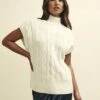 Cream Cable Knit Funnel Neck Oversized Sleeveless Jumper -UK Clothing Sales k231376crm 0945 1