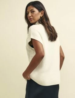 Cream Cable Knit Funnel Neck Oversized Sleeveless Jumper 9 Cream Cable Knit Funnel Neck Oversized Sleeveless Jumper -UK Clothing Sales k231376crm 0959