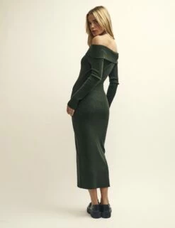 Green Bardot Knitted Midi Dress -UK Clothing Sales k231383grn 0528