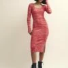 Pink And White Square Neck Knitted Midi Dress -UK Clothing Sales k231384pnk 0221 1