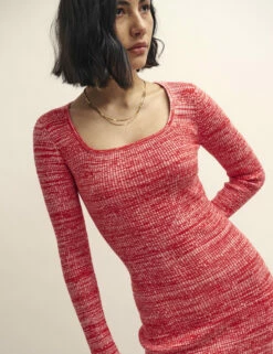 Pink And White Square Neck Knitted Midi Dress -UK Clothing Sales k231384pnk 0242