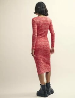 Pink And White Square Neck Knitted Midi Dress -UK Clothing Sales k231384pnk 0246