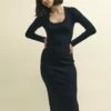 Black Scoop Neck Collar Knitted Midi Dress -UK Clothing Sales k231388blk 0732