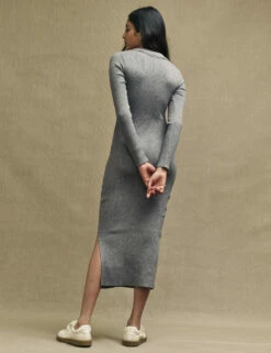 Grey Scoop Neck Collared Knitted Midi Dress -UK Clothing Sales k231389gry 1283