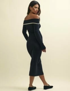 Black Bardot Knitted Midi Dress -UK Clothing Sales k231392blk 0609