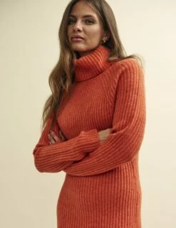 Orange Roll Neck Knitted Midi Dress -UK Clothing Sales k231396org 0421