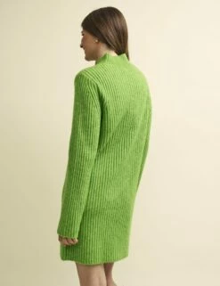Fearne Cotton Lime Green Funnel Neck Rib Knitted Mini Dress -UK Clothing Sales k231397grn bk 1