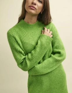 Fearne Cotton Lime Green Funnel Neck Rib Knitted Mini Dress -UK Clothing Sales k231397grn dt