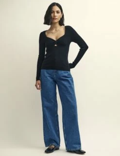 Black Sweetheart Twist Front Knitted Top -UK Clothing Sales k231403blk 0912