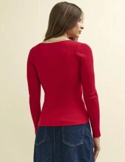 Red Sweetheart Twist Front Knitted Top -UK Clothing Sales k231404red 0578