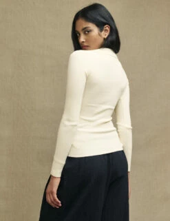 Fearne Cotton Cream Scoop Neck Collared Knitted Top -UK Clothing Sales k231405crm bk