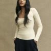 Fearne Cotton Cream Scoop Neck Collared Knitted Top -UK Clothing Sales k231405crm sm