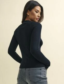 Fearne Cotton Black Side Button Knit Rib Top -UK Clothing Sales k231407blk bk 1