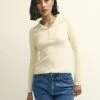 Cream Funnel Neck Button-Up Rib Knitted Top 2 Cream Funnel Neck Button-Up Rib Knitted Top -UK Clothing Sales k231409crm 0328 1