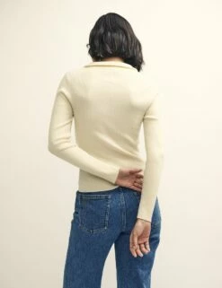 Cream Funnel Neck Button-Up Rib Knitted Top -UK Clothing Sales k231409crm 0342