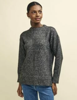 Grey Oversized Chunky Crew Neck Jumper -UK Clothing Sales k232218gry sd rs 1