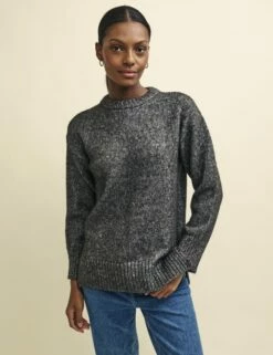 Grey Oversized Chunky Crew Neck Jumper