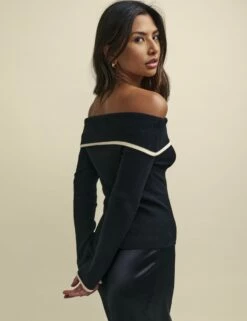 Black Bardot Rib Knit Top -UK Clothing Sales k232221blk 0990