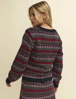 Pink And Red Jacquard Knitted Cardigan -UK Clothing Sales k232224mlt bk