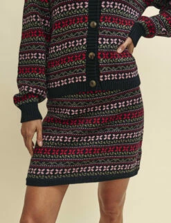 Pink And Red Jacquard Knitted Mini Skirt -UK Clothing Sales k232225mlt sd