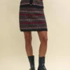Pink And Red Jacquard Knitted Mini Skirt