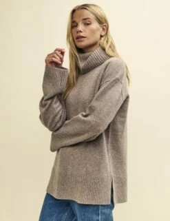 Front Page 48 Beige Oversized Roll Neck Merino Wool Jumper