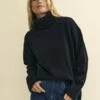 Black Oversized Roll Neck Merino Wool Jumper -UK Clothing Sales k232228blk 0587