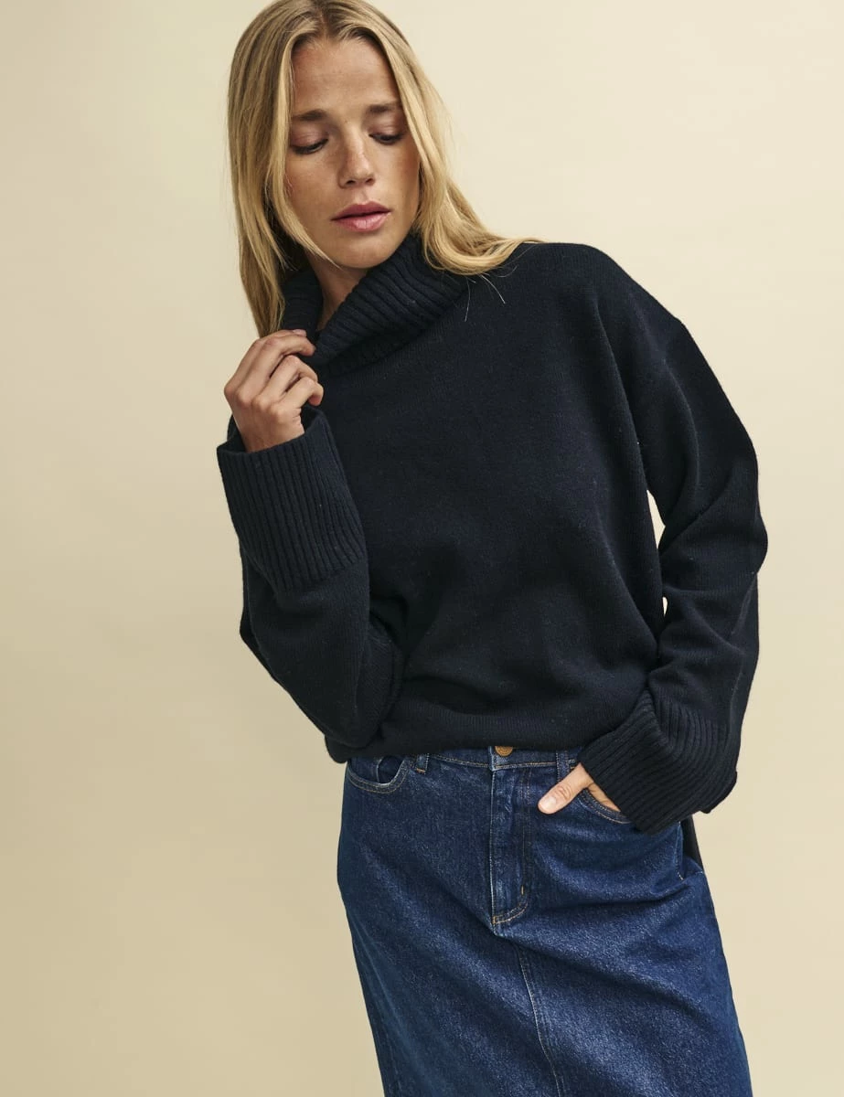Black Oversized Roll Neck Merino Wool Jumper 5 Black Oversized Roll Neck Merino Wool Jumper - Image 3