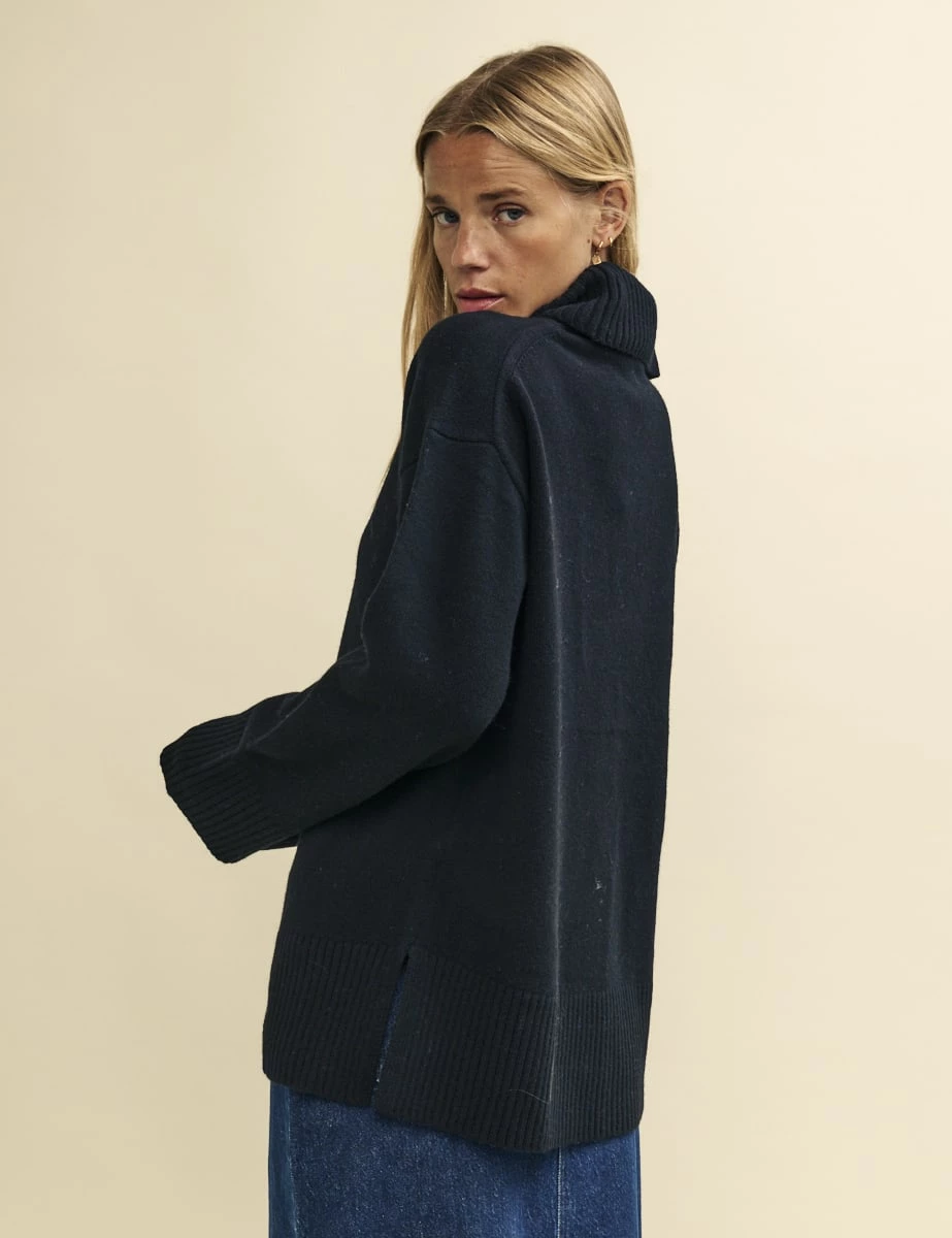 Black Oversized Roll Neck Merino Wool Jumper 6 Black Oversized Roll Neck Merino Wool Jumper - Image 4