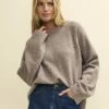 Beige Crew Neck Oversized Merino Wool Jumper -UK Clothing Sales k232230bge 0742 1