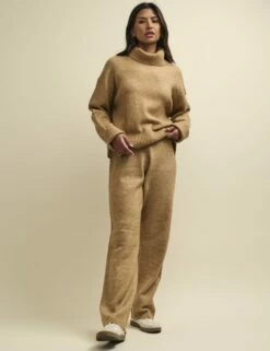 Camel Knitted Wide Leg Trousers -UK Clothing Sales k232234bge 1009