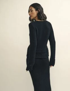 Black Mock-Crochet Tie Front Cardigan -UK Clothing Sales k232418blk bk