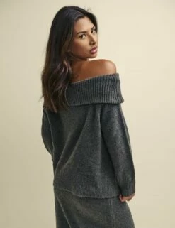 Grey Knitted Bardot Jumper -UK Clothing Sales k232468gry 1238