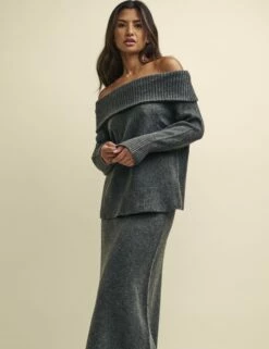Grey Knitted Bardot Jumper -UK Clothing Sales k232468gry 1249