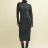 Charcoal Grey Roll Neck Knitted Midi Dress -UK Clothing Sales k232560gry sm