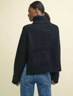 Black Roll Neck Chunky Knitted Jumper -UK Clothing Sales k232561blk bk