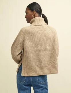 Camel Roll Neck Chunky Knitted Jumper -UK Clothing Sales k232562bge bk
