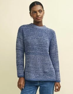 Blue Twisted Yarn Crew Neck Chunky Knitted Jumper -UK Clothing Sales k240026blu sd